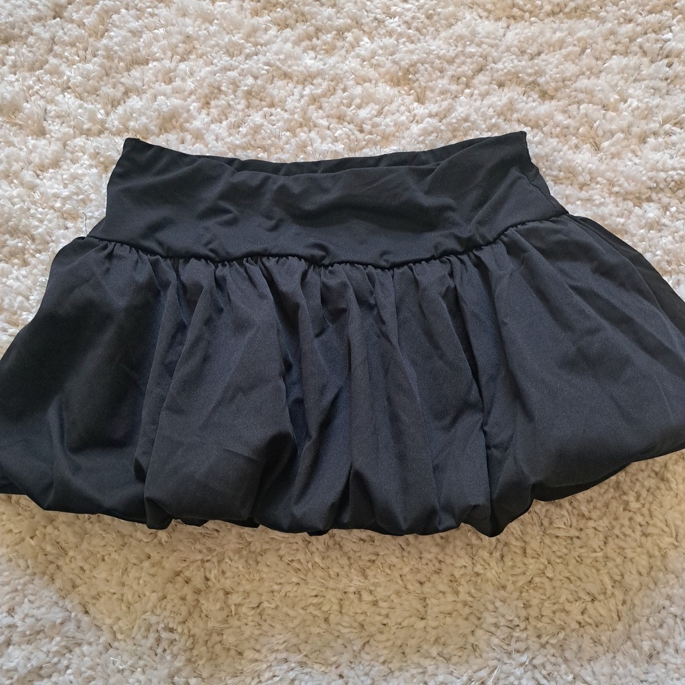 SHEIN Black Bubble Hem Mini Skirt Size L Puffy Gathered Waistband Skirt - Picture 1 of 4